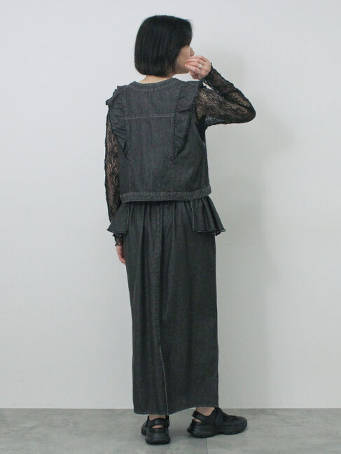 Samansa Mos2 blue「【ECO DENIM】ショルダーフリルベスト」|ダウンベスト・ベスト|