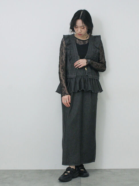 Samansa Mos2 blue「【ECO DENIM】ショルダーフリルベスト」|ダウンベスト・ベスト|