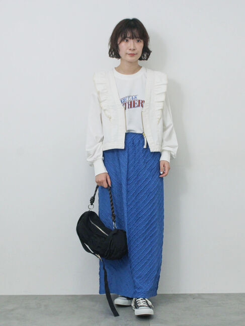 Samansa Mos2 blue「【ECO DENIM】ショルダーフリルベスト」|ダウンベスト・ベスト|