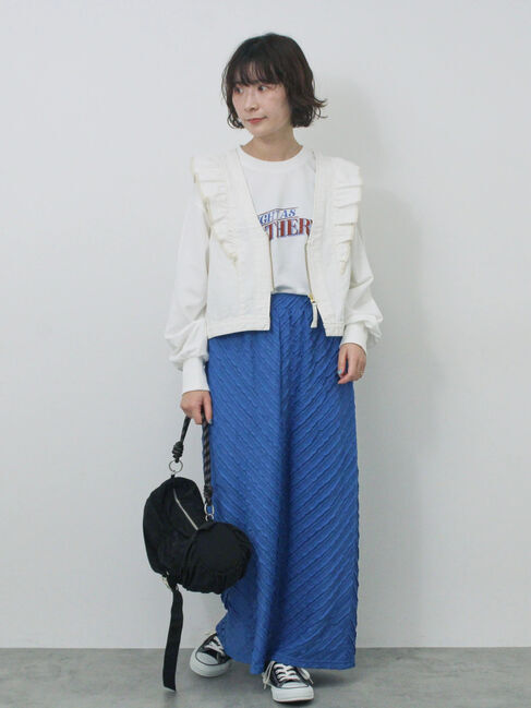 Samansa Mos2 blue「【ECO DENIM】ショルダーフリルベスト」|ダウンベスト・ベスト|