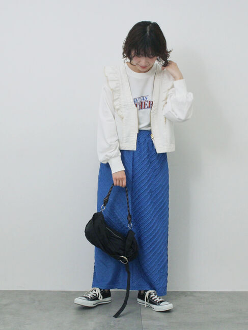 Samansa Mos2 blue「【ECO DENIM】ショルダーフリルベスト」|ダウンベスト・ベスト|