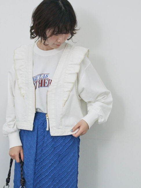 Samansa Mos2 blue「【ECO DENIM】ショルダーフリルベスト」|ダウンベスト・ベスト|