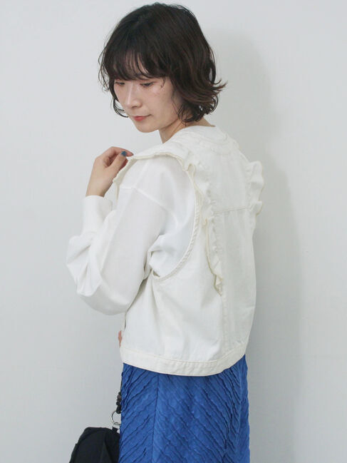 Samansa Mos2 blue「【ECO DENIM】ショルダーフリルベスト」|ダウンベスト・ベスト|