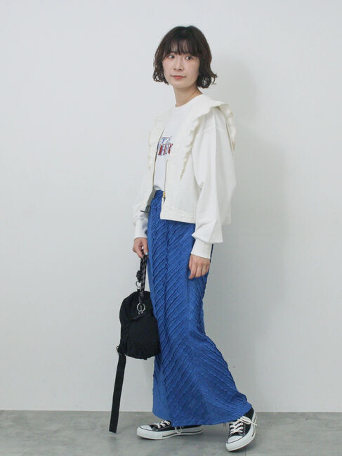 Samansa Mos2 blue「【ECO DENIM】ショルダーフリルベスト」|ダウンベスト・ベスト|