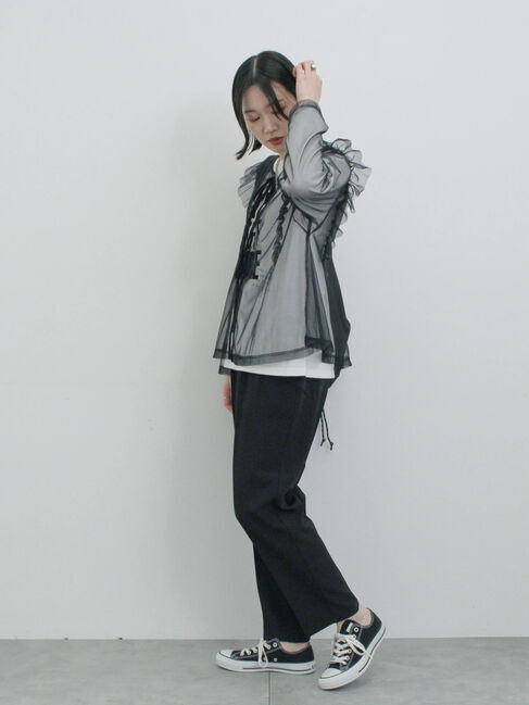 Samansa Mos2 blue「2wayラメチュールフリルプルオーバー」|Tシャツ・カットソー|