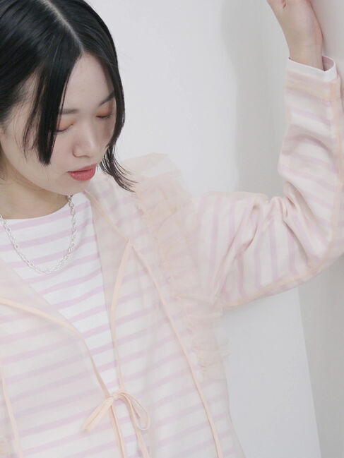 Samansa Mos2 blue「2wayラメチュールフリルプルオーバー」|Tシャツ・カットソー|