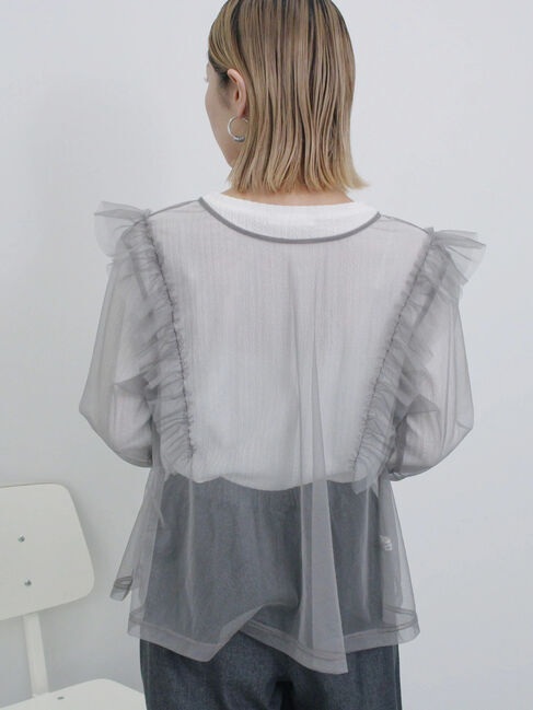 Samansa Mos2 blue「2wayラメチュールフリルプルオーバー」|Tシャツ・カットソー|