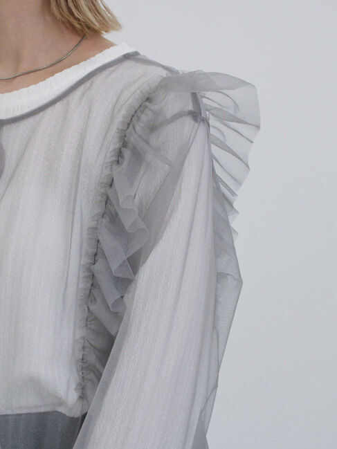 Samansa Mos2 blue「2wayラメチュールフリルプルオーバー」|Tシャツ・カットソー|