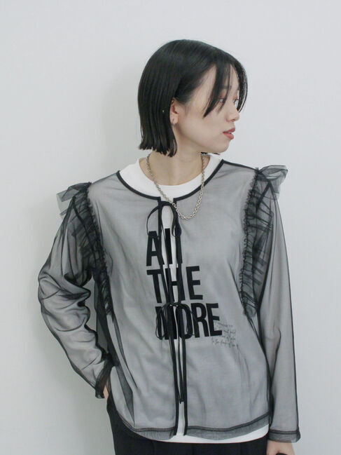 Samansa Mos2 blue「2wayラメチュールフリルプルオーバー」|Tシャツ・カットソー|ブラック