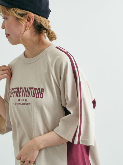SM2「配色ラインロゴプリントオーバーTシャツ」|Tシャツ・カットソー|ベージュ