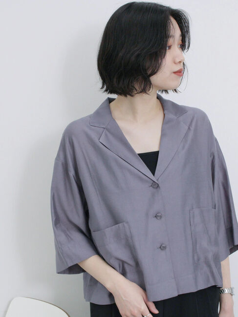 Samansa Mos2 blue「シアー開襟シャツ」|シャツ・ブラウス|