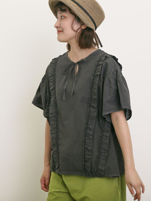 Samansa Mos2「フリル前後2WAYブラウス」|シャツ・ブラウス|チャコールグレー