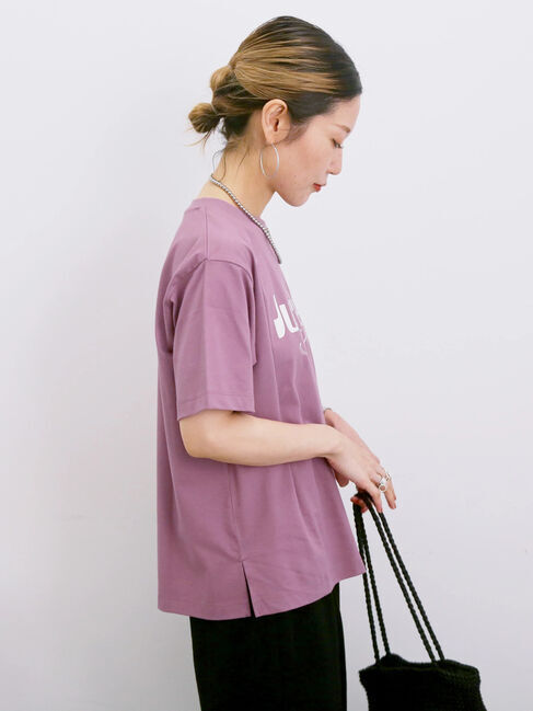 Samansa Mos2 blue「【接触冷感】ロゴプリントTシャツ」|Tシャツ・カットソー|