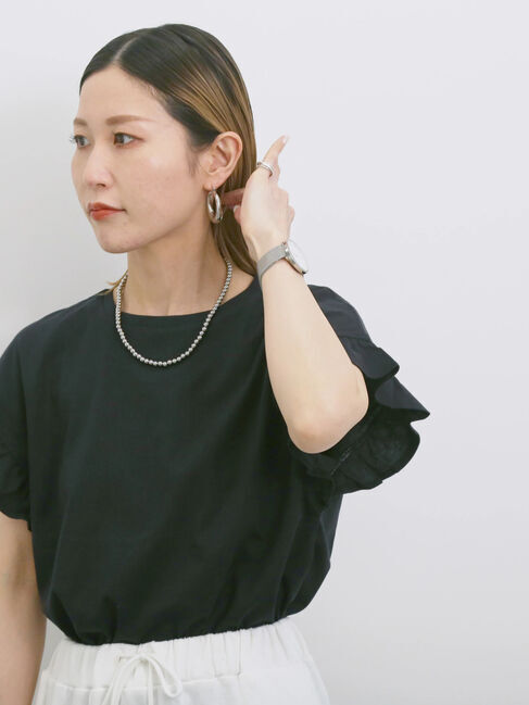 Samansa Mos2 blue「【USAコットン】フリルTシャツ」|Tシャツ・カットソー|