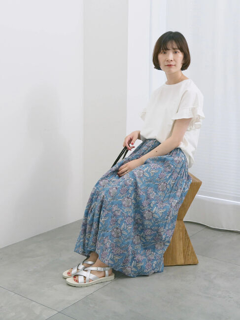 Samansa Mos2 blue「【USAコットン】フリルTシャツ」|Tシャツ・カットソー|