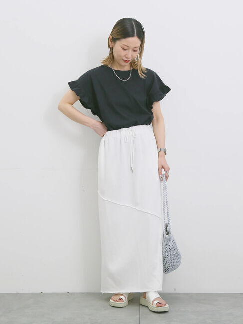 Samansa Mos2 blue「【USAコットン】フリルTシャツ」|Tシャツ・カットソー|