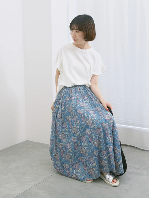 Samansa Mos2 blue「【USAコットン】フリルTシャツ」|Tシャツ・カットソー|