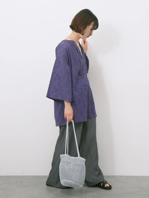 Samansa Mos2 blue「【Made in India】タッセル付ギャザーレースブラウス」|シャツ・ブラウス|