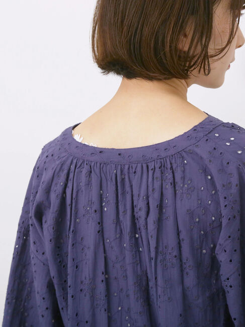 Samansa Mos2 blue「【Made in India】タッセル付ギャザーレースブラウス」|シャツ・ブラウス|