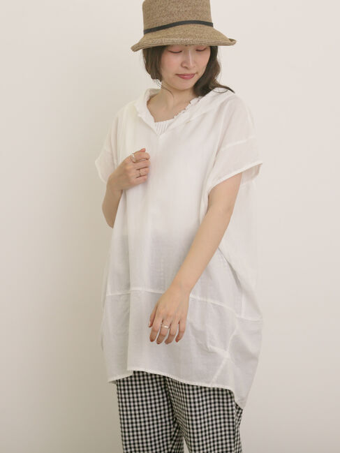 Samansa Mos2「【クールコットン】柄アソートフレンチスリーブチュニック」|シャツ・ブラウス|