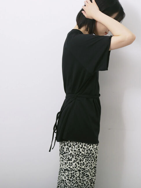 Samansa Mos2 blue「◎【接触冷感】ウエストリボンTシャツ」|Tシャツ・カットソー|