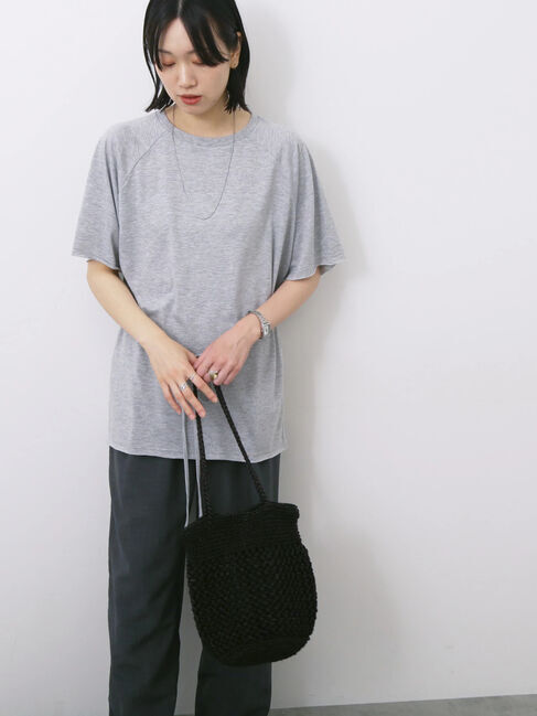 Samansa Mos2 blue「◎【接触冷感】ウエストリボンTシャツ」|Tシャツ・カットソー|