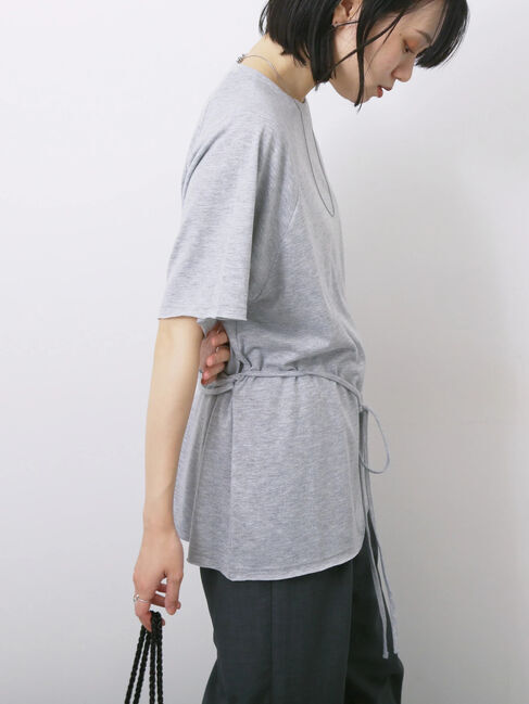 Samansa Mos2 blue「◎【接触冷感】ウエストリボンTシャツ」|Tシャツ・カットソー|