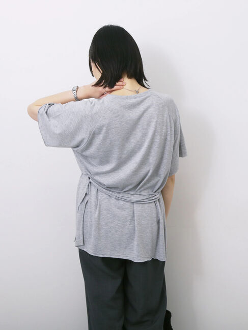 Samansa Mos2 blue「◎【接触冷感】ウエストリボンTシャツ」|Tシャツ・カットソー|