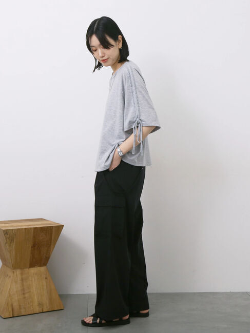 Samansa Mos2 blue「◎【接触冷感】ベロアラインリボンTシャツ」|Tシャツ・カットソー|