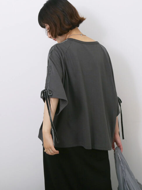 Samansa Mos2 blue「◎【接触冷感】ベロアラインリボンTシャツ」|Tシャツ・カットソー|