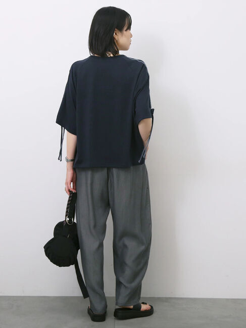 Samansa Mos2 blue「◎【接触冷感】ベロアラインリボンTシャツ」|Tシャツ・カットソー|