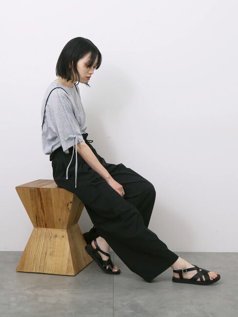 Samansa Mos2 blue「◎【接触冷感】ベロアラインリボンTシャツ」|Tシャツ・カットソー|