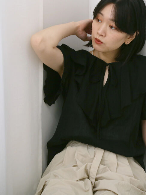 Samansa Mos2 blue「◎フリルブラウス」|シャツ・ブラウス|