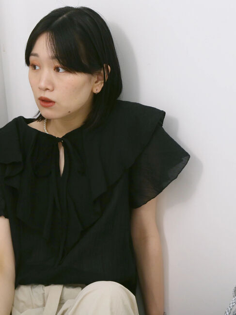 Samansa Mos2 blue「◎フリルブラウス」|シャツ・ブラウス|