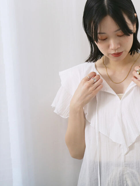 Samansa Mos2 blue「◎フリルブラウス」|シャツ・ブラウス|