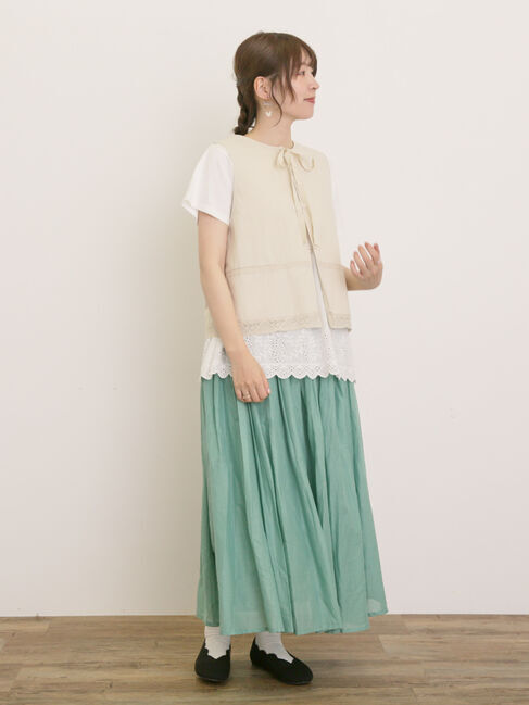 Samansa Mos2「レース付きリボン開きベスト」|ダウンベスト・ベスト|