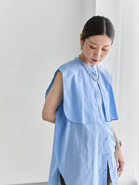 Samansa Mos2 blue「ケープブラウス」|シャツ・ブラウス|