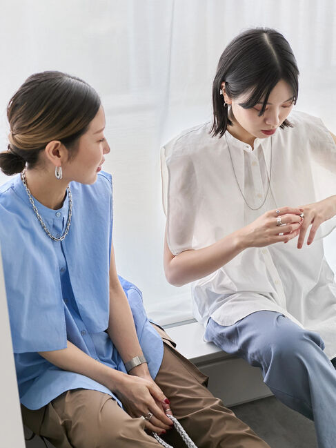 Samansa Mos2 blue「ケープブラウス」|シャツ・ブラウス|