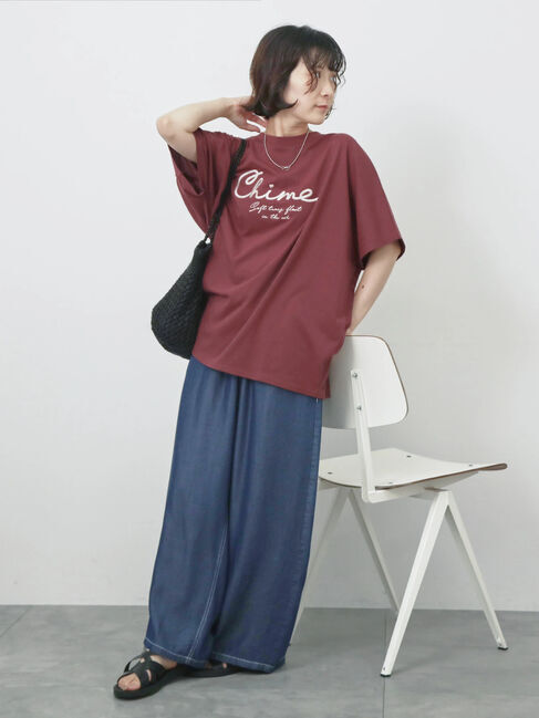 Samansa Mos2 blue「【接触冷感】ドルマンギャザー刺繍Tシャツ」|Tシャツ・カットソー|