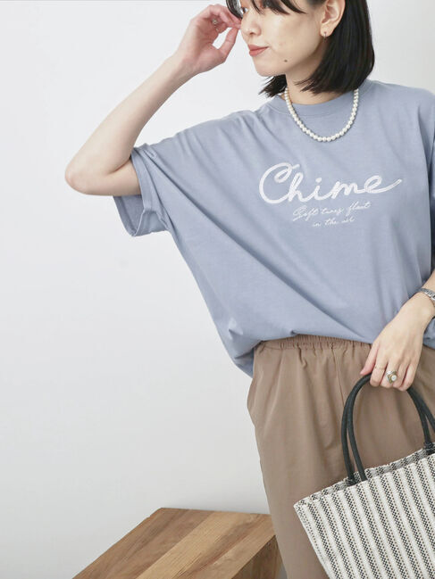 Samansa Mos2 blue「【接触冷感】ドルマンギャザー刺繍Tシャツ」|Tシャツ・カットソー|