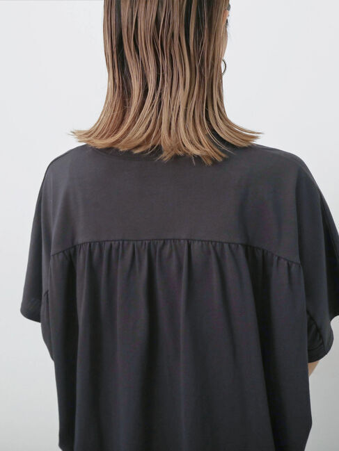 Samansa Mos2 blue「【接触冷感】ドルマンギャザー刺繍Tシャツ」|Tシャツ・カットソー|