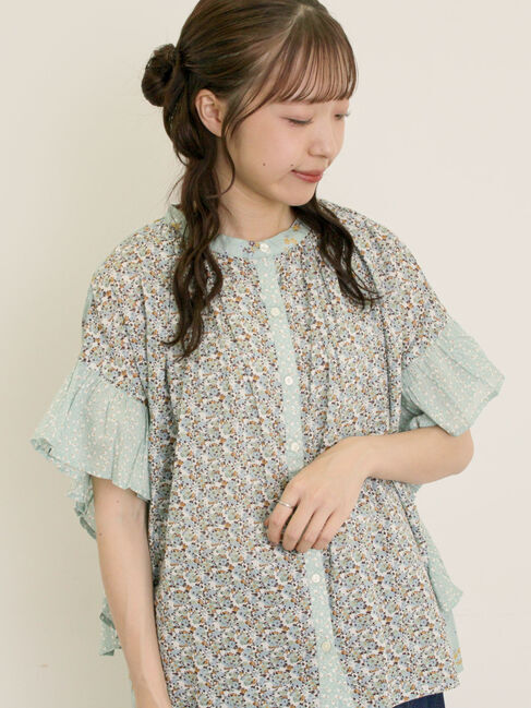 Samansa Mos2「インド柄アソート袖フリルブラウス」|シャツ・ブラウス|ミント