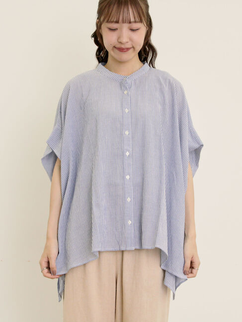 Samansa Mos2「柄アソート肩タックバンドカラーチュニック」|シャツ・ブラウス|