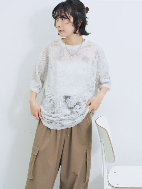 Samansa Mos2 blue「チュールフラワーコードTシャツ」|Tシャツ・カットソー|