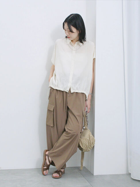 Samansa Mos2 blue「裾ドロスト楊柳シャツ」|シャツ・ブラウス|