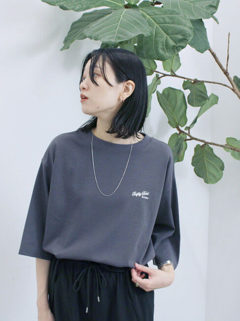 Samansa Mos2 blue「ポンチロゴ刺繍プルオーバー」|Tシャツ・カットソー|