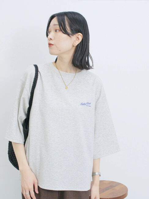 Samansa Mos2 blue「ポンチロゴ刺繍プルオーバー」|Tシャツ・カットソー|