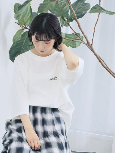 Samansa Mos2 blue「ポンチロゴ刺繍プルオーバー」|Tシャツ・カットソー|