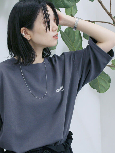 Samansa Mos2 blue「ポンチロゴ刺繍プルオーバー」|Tシャツ・カットソー|