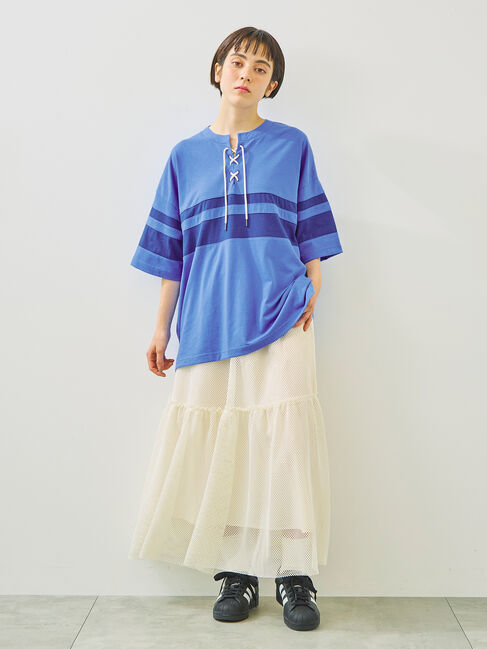 SM2「[接触冷感]編み上げラインTシャツ」|Tシャツ・カットソー|ブルー